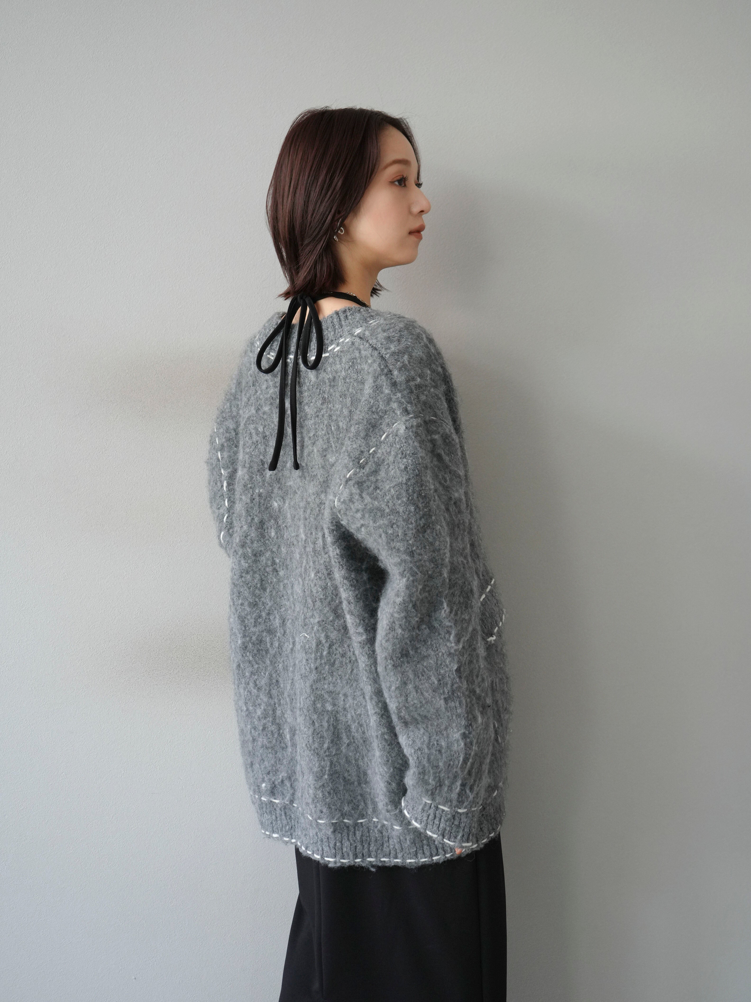 予約]ステッチVネックニットカーディガン/グレー – Lumier