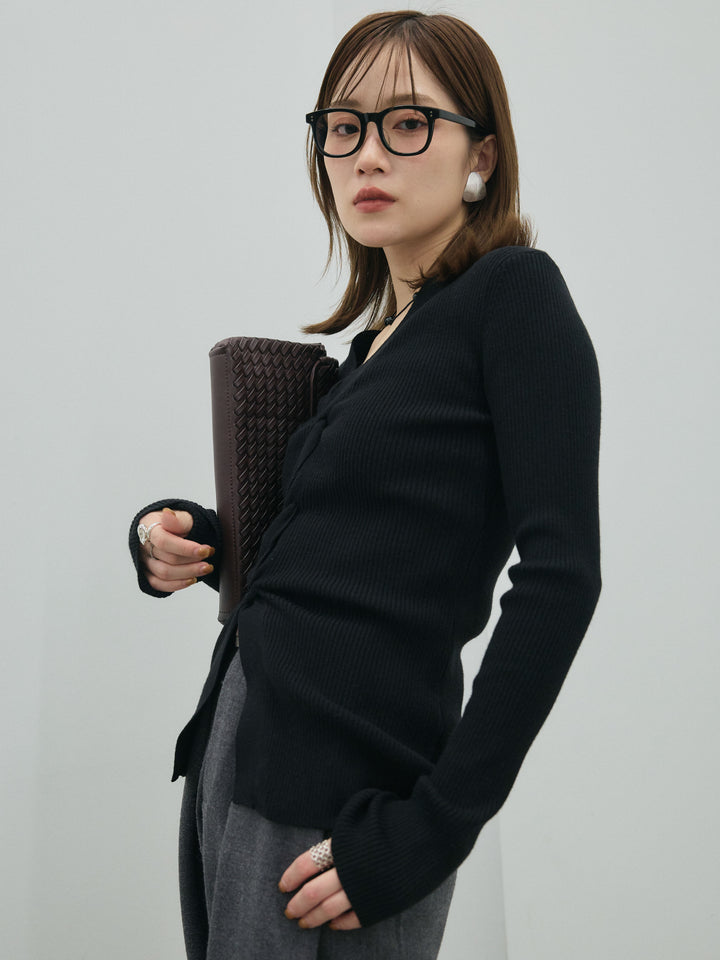 【Allure】[SET]フロントツイストリブニットトップス+ループデザインツイルワイドパンツ(2set)