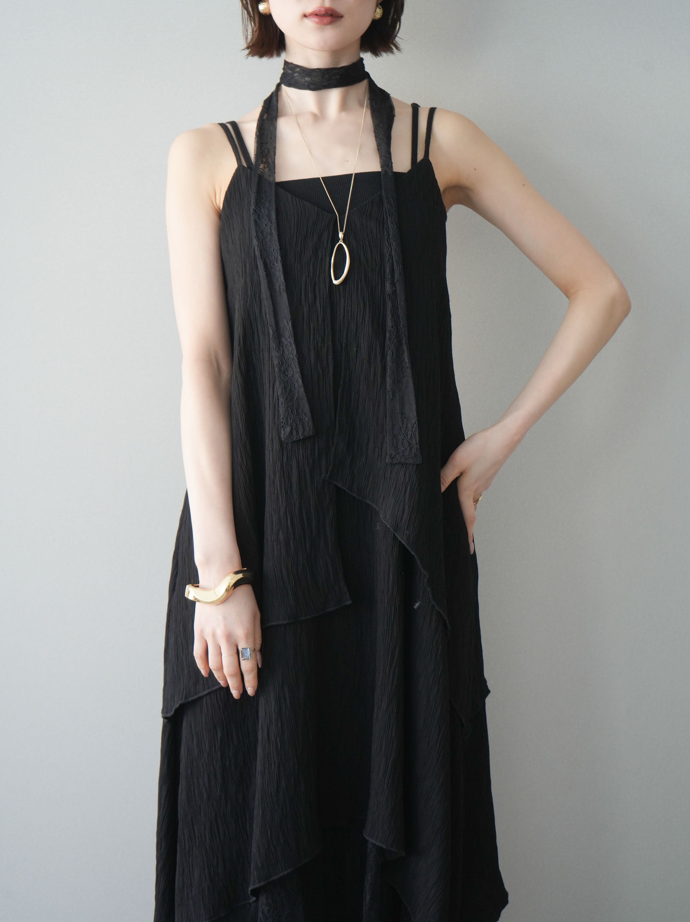 予約]レース切替アシンメトリーワンピース/black – Lumier
