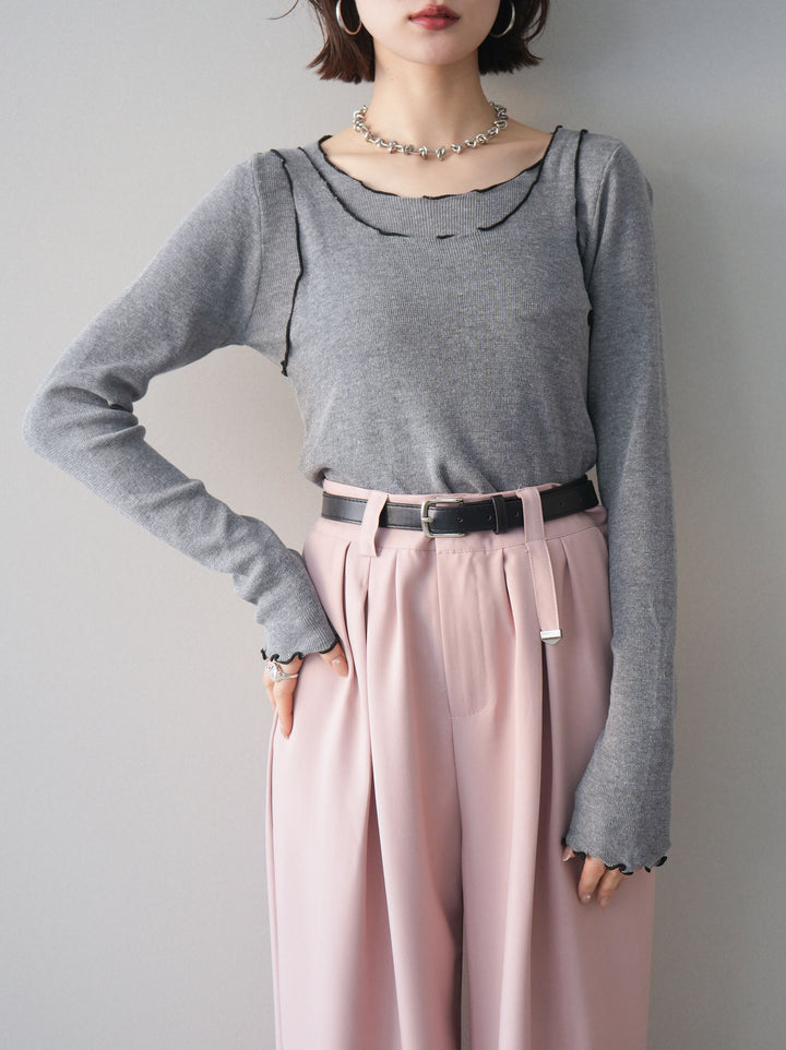 [SET]バイカラーメローアンサンブルシアーニットトップス+バイカラーメローアンサンブルシアーニットトップス(2set)