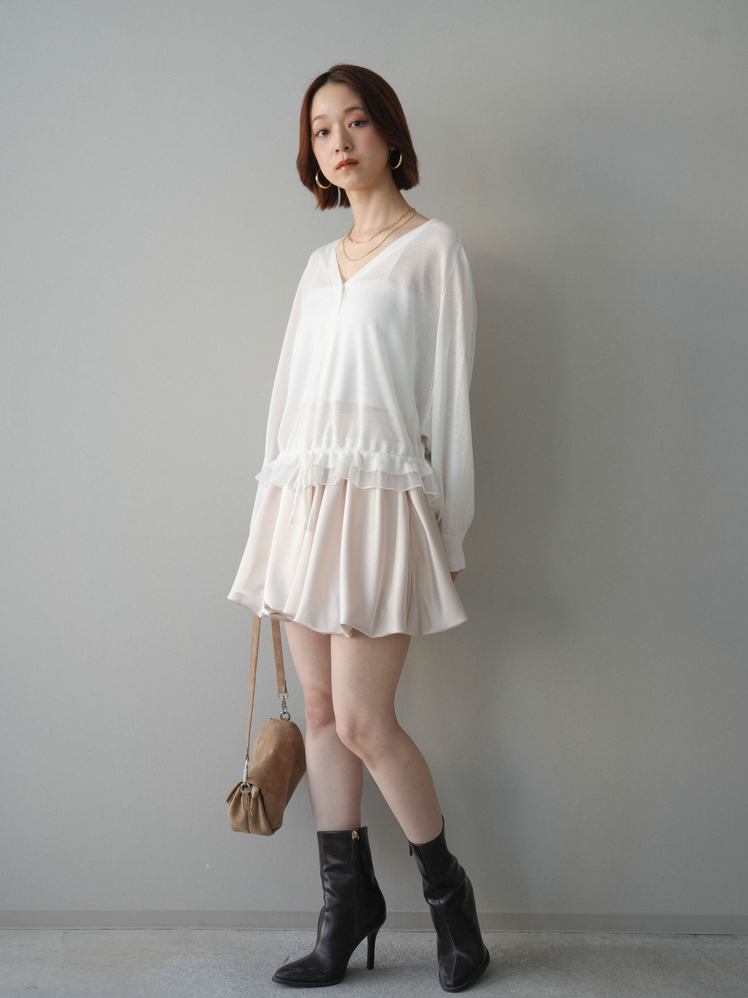 [予約]サテンバルーンミニスカート/ivory