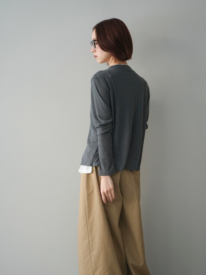 [予約]配色レイヤードカットリブカーディガン/gray