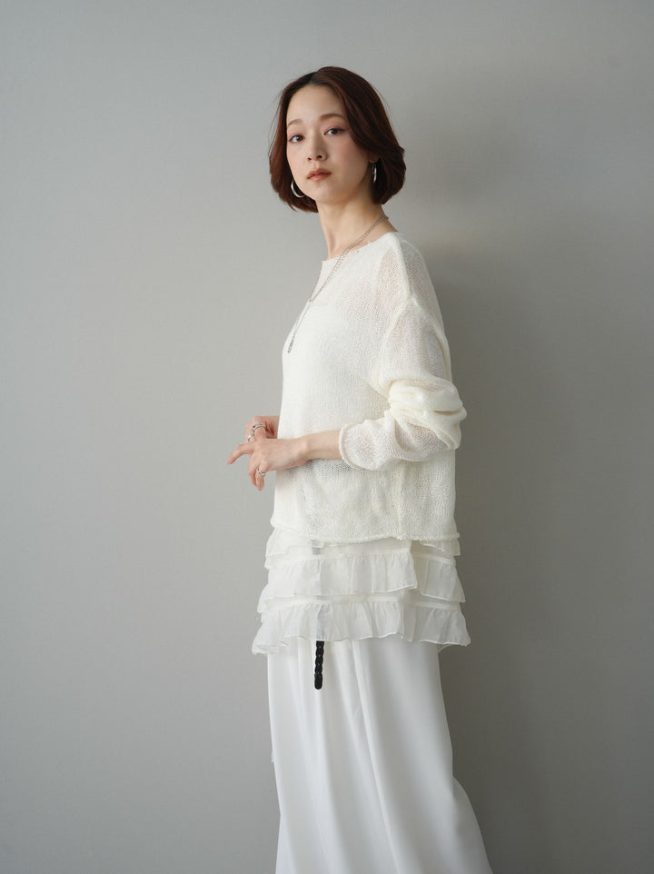 [予約]ラッフルオーガンジータンクトップ＆ニットアンサンブル/white