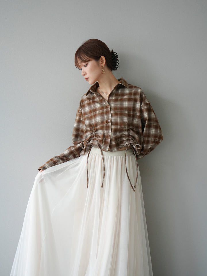 [予約]ドロストクロップネルチェックドシャツ/シナモン