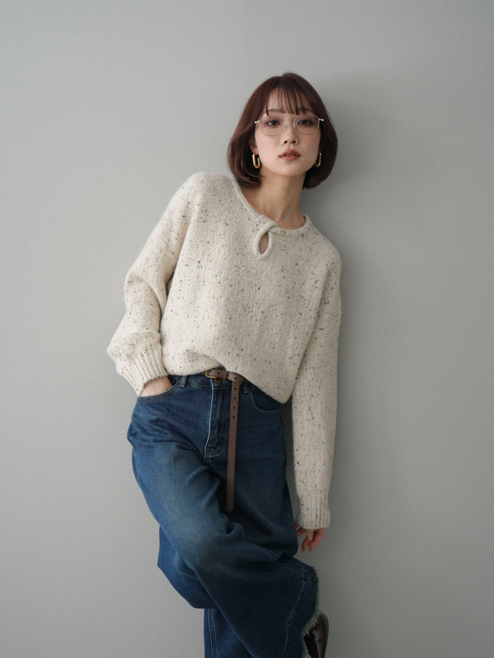 [SET]ツイストネックラメネップヤーンニットプルオーバー+選べるアクセセット(2set)