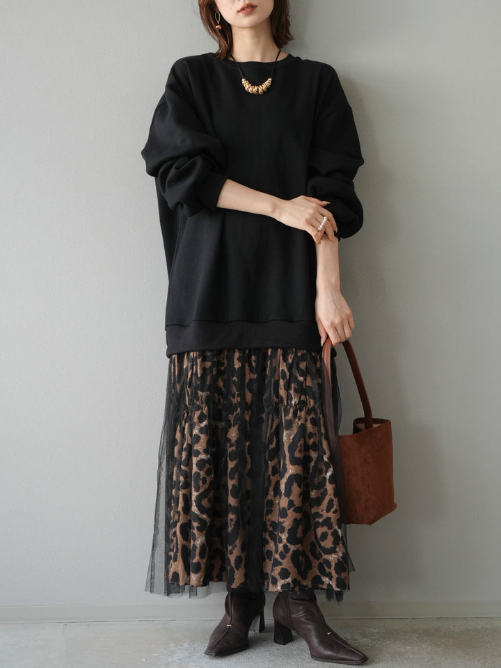 [予約]スウェットドッキングアニマル柄レイヤードワンピース/ブラック