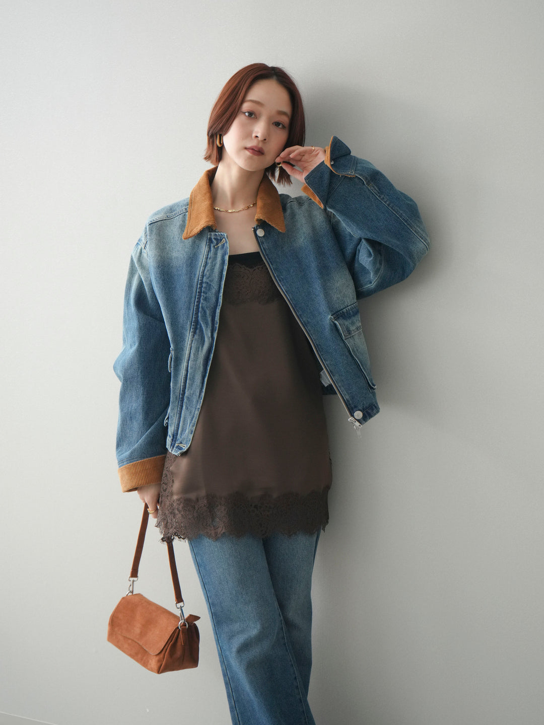 [予約]コーデュロイ×デニムショートカバーオール/blue