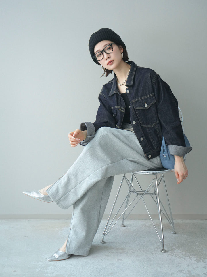 [予約]配色ステッチデニムジャケット/darkblue