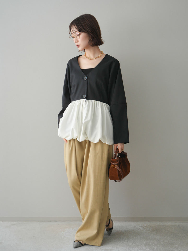 [予約]異素材ドッキングメニータックワイドパンツ/beige