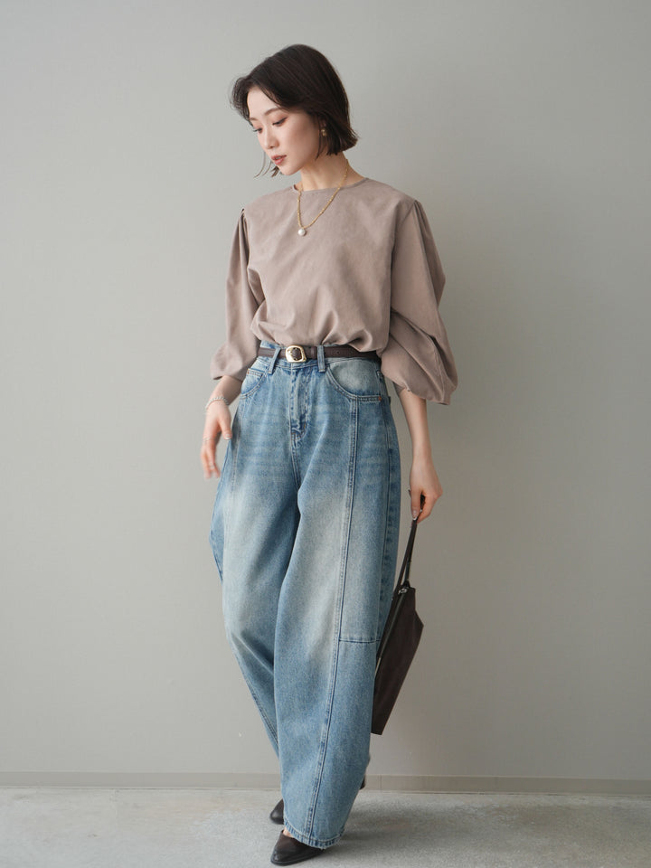 [予約]2WAYピーチスキンボリュームスリーブブラウス/mocha
