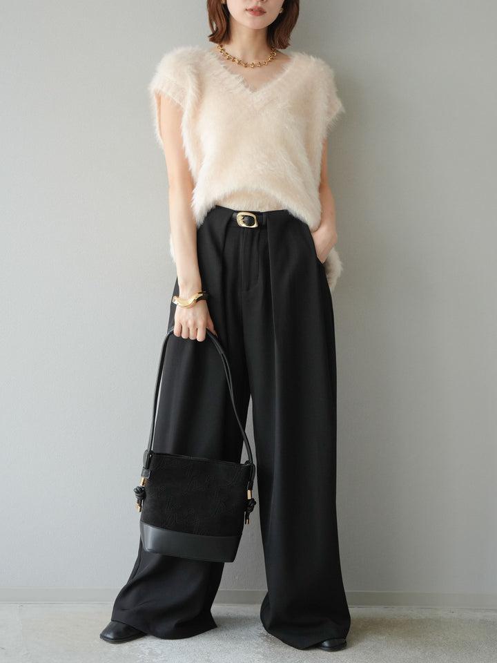 [予約]ラメシャギーVネックニットベスト/アイボリー