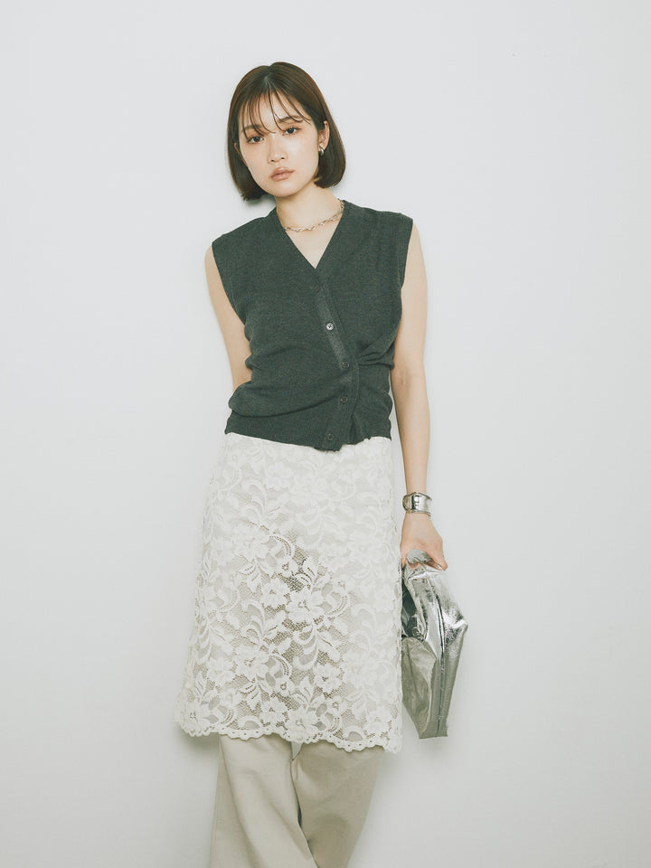 [SET]2WAYデザインニットベスト+レイヤードスカートセットフレアパンツ(2set)