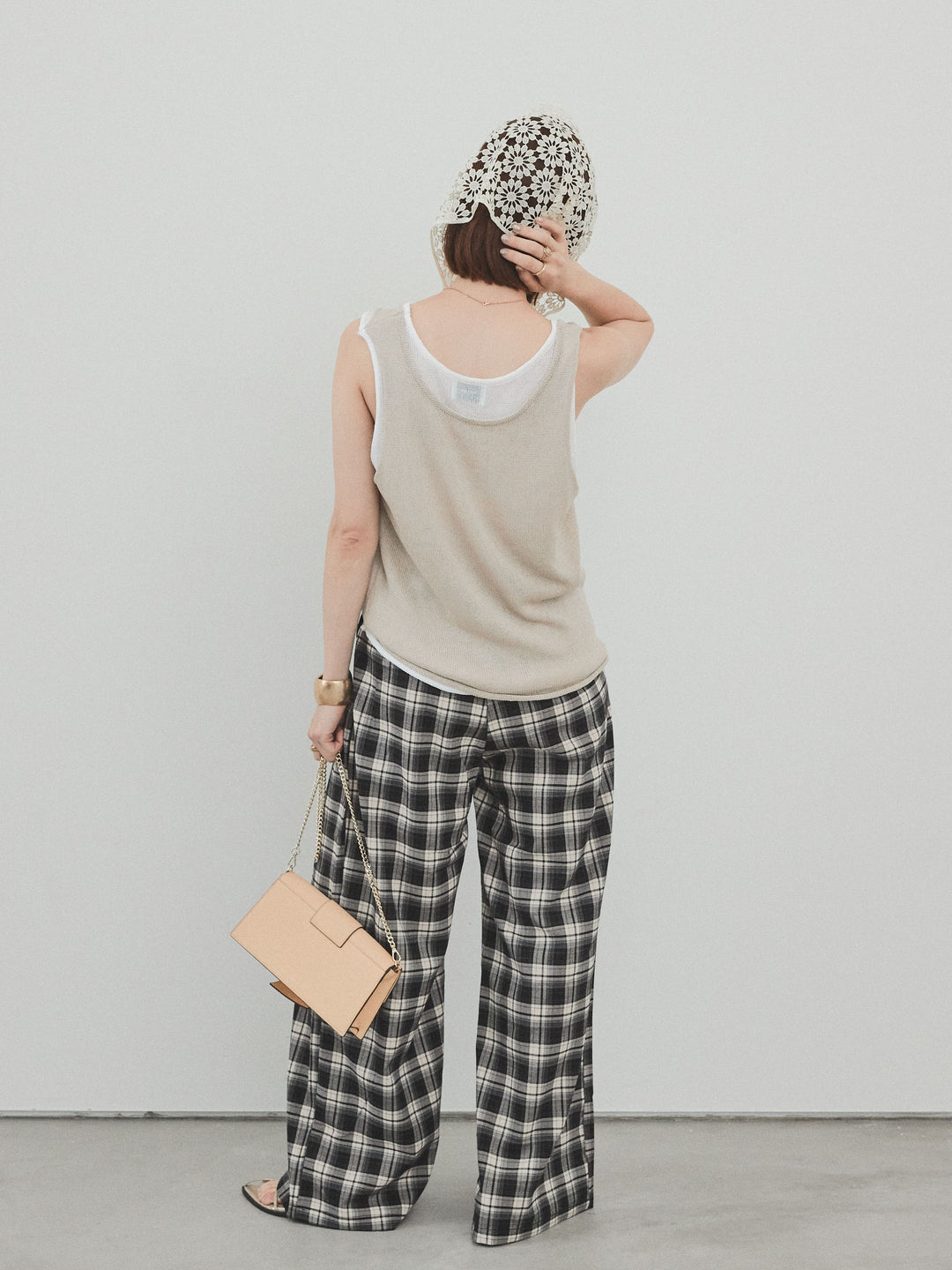 【SET】雙色疊穿針織背心+格紋寬褲（2套）