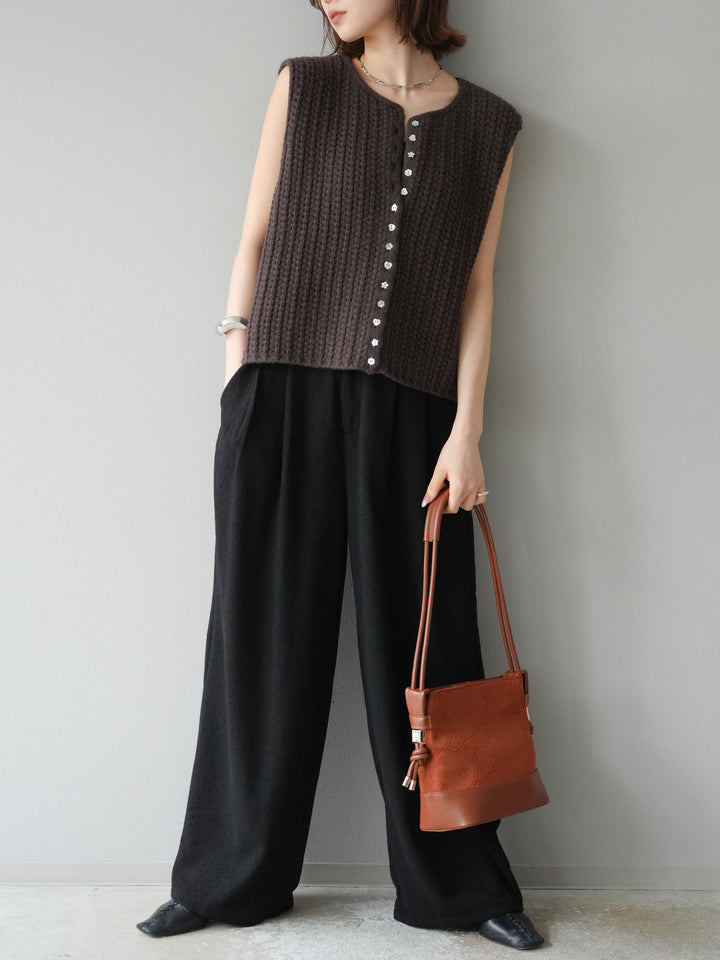 [予約]ネップワイドパンツ/ブラック