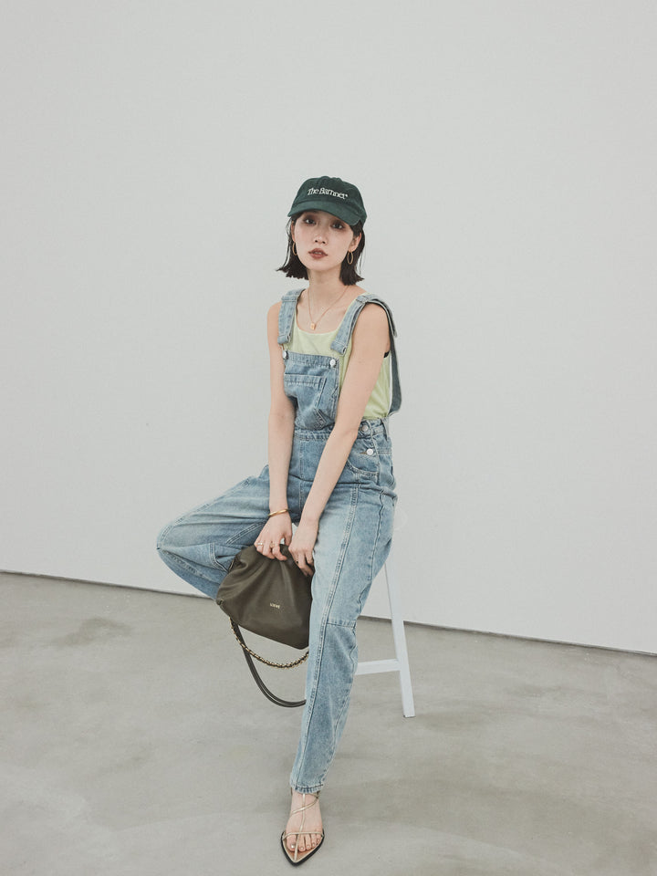 [予約]センターシームデニムサロペット /ライトブルー