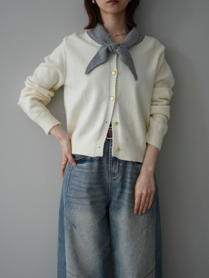 [予約]デザイン襟ニットカーディガン/white