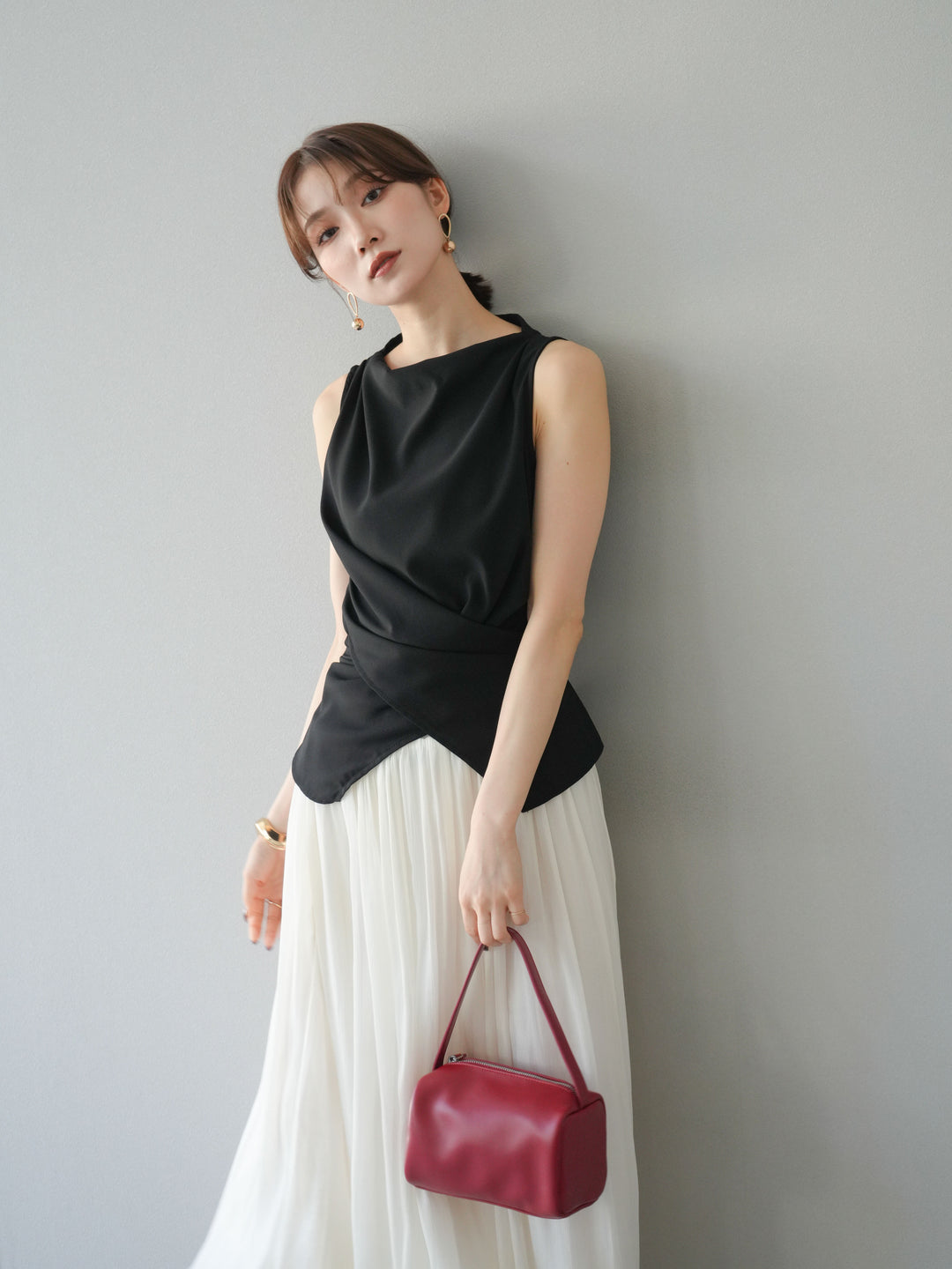 [SET]ノースリーブトップス＆シャイニーフレアスカートSET UP/(2set)