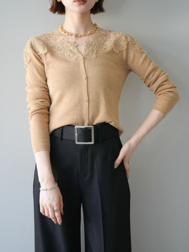 [SET]ショルダーレースニットカーディガン+ショルダーレースニットカーディガン(2set)