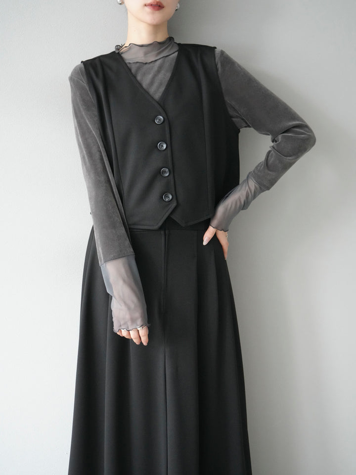 [予約]ポンチノーカラーベスト/ブラック