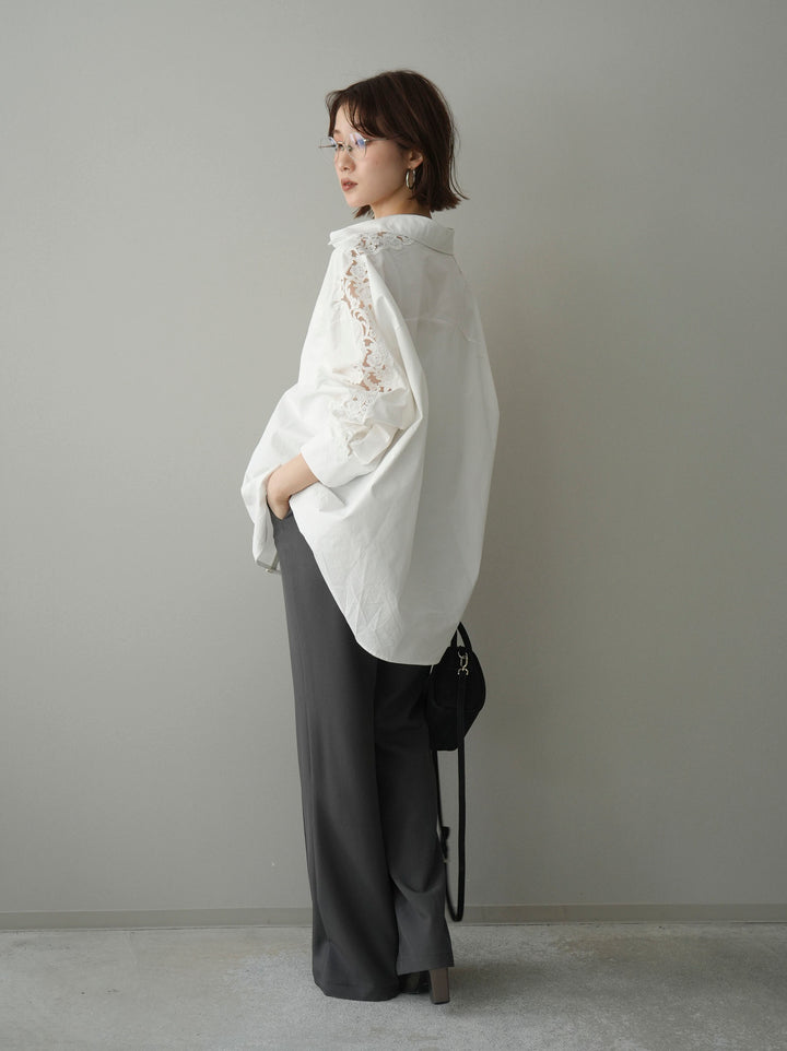 [SET]アームレースブロードシャツ+センターシームフレアパンツ(2set)