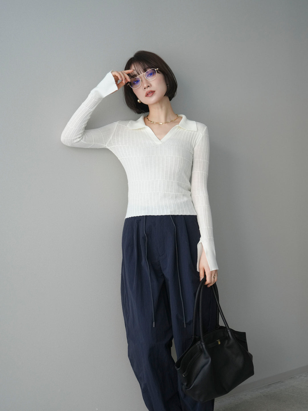 [予約]シアーリブスキッパーニットトップス/ivory