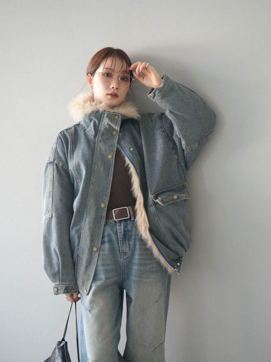 [SET]デニムxファーブルゾン+選べるアクセセット(2set)