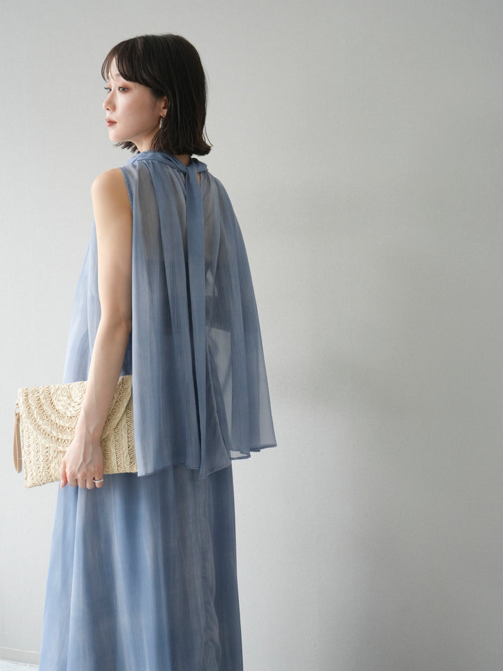 [予約]ニュアンスシアーホルターネックブラウス/ブルー