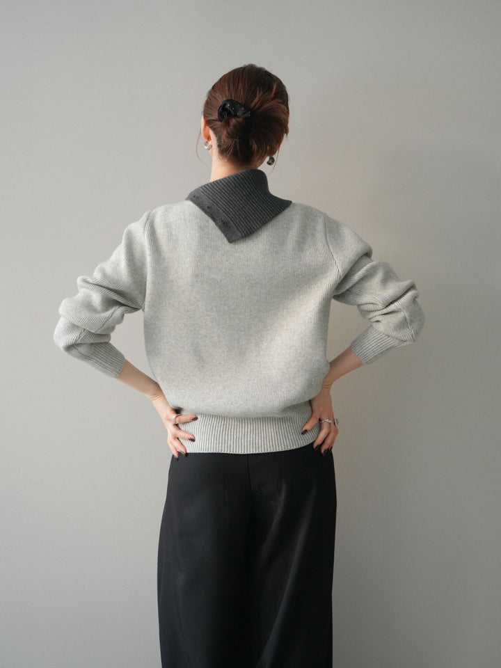 [予約]デザインネックバイカラーニットプルオーバー/gray