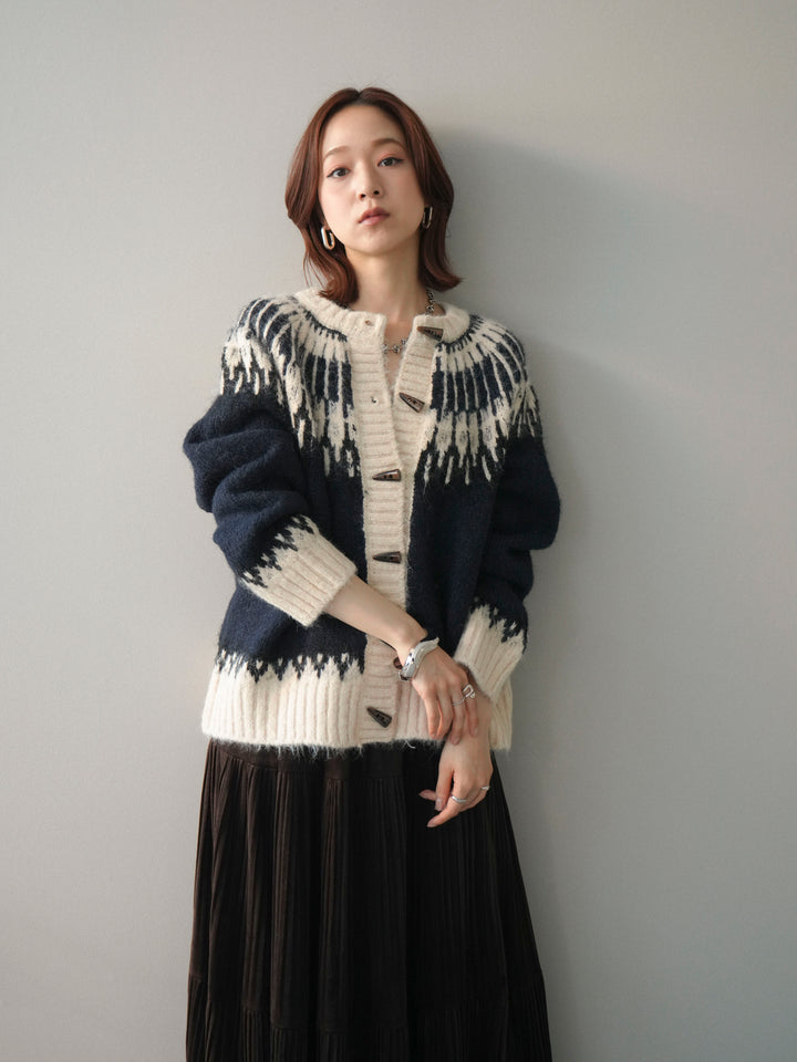 [予約]トグルボタン求心柄ニットカーディガン/blue