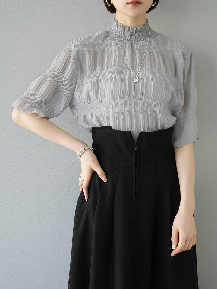 [SET] Shirring chiffon half sleeve blouse + 2WAY flare jumper skirt (2set)