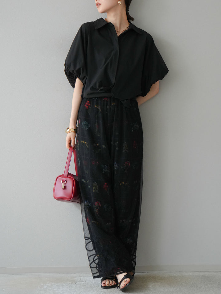 [予約]パッチワークフラワープリントイージーパンツ/ブラック