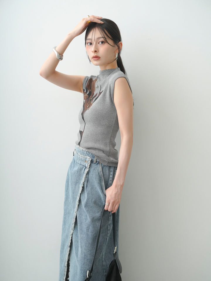 [予約]ビッグフラワーフレンチニットトップス/gray