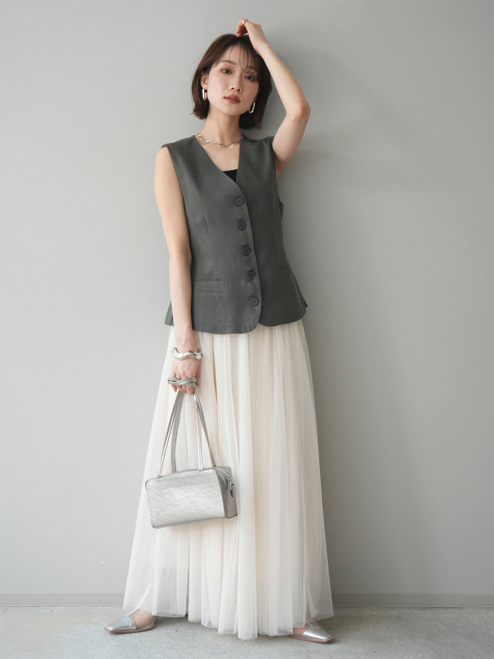 [予約]リネンタッチVネックジレ/khaki
