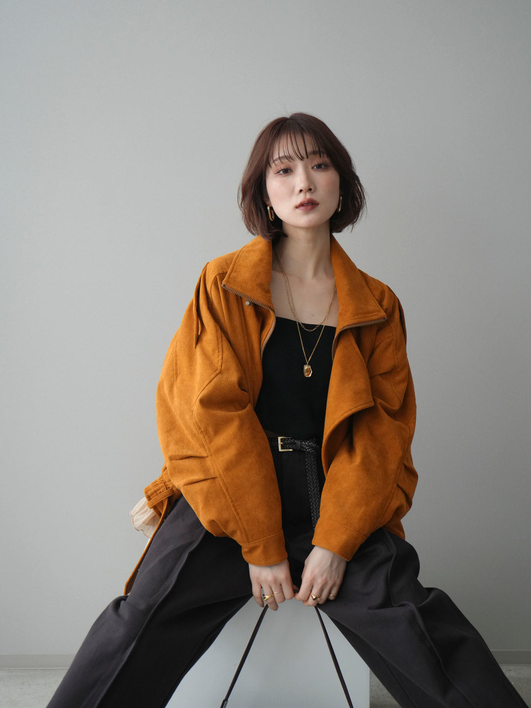 [SET]コーデュロイライダース裾レースブルゾン+選べるアクセセット(2set)