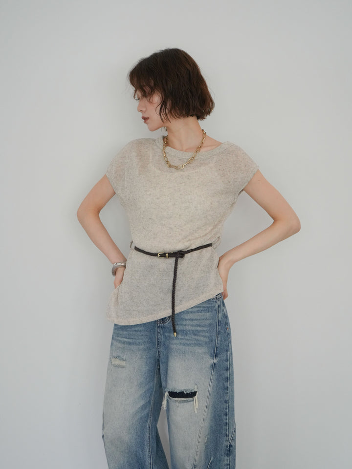 [予約]ベルト付アシメシアーニットトップス/beige