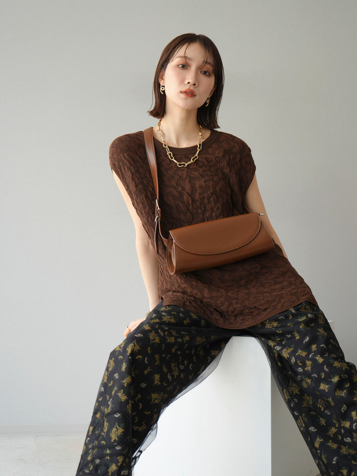 [SET]コード刺繍チュールレイヤードパンツ+ブーケプリントタックパンツ(2set)