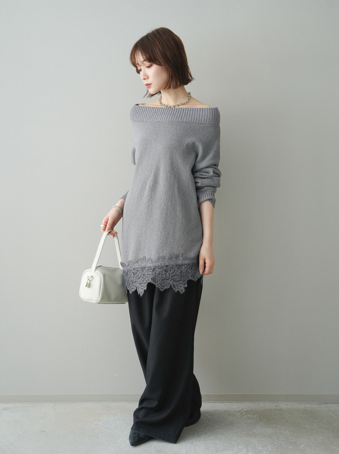 [予約]ベルト付キーホルダーモチーフワイドパンツ/black