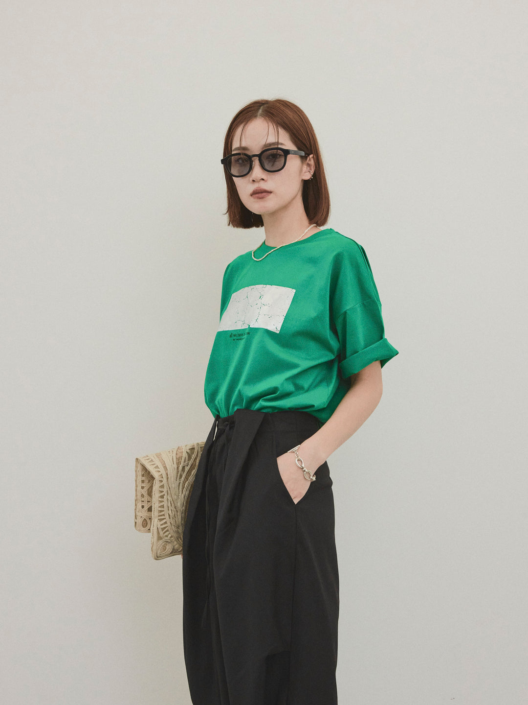 [予約]箔プリントドライタッチコットンTEE /グリーン