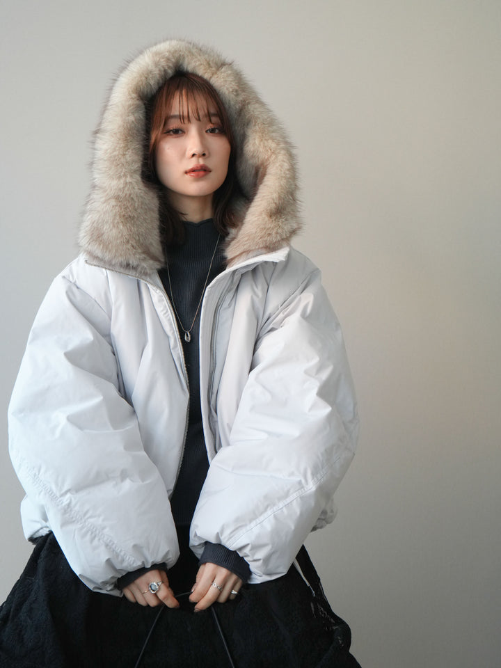 [予約]フードファーショートダウンコート/lightgray