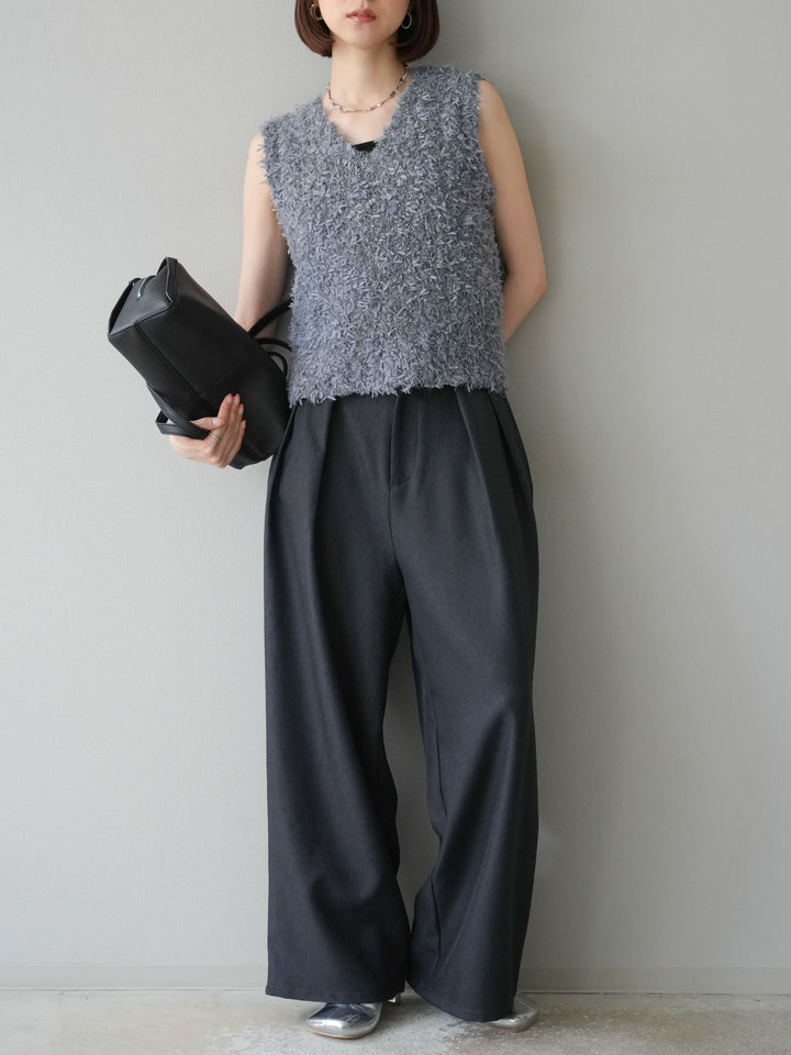 [予約]テープヤーンフリンジニットベスト/グレー