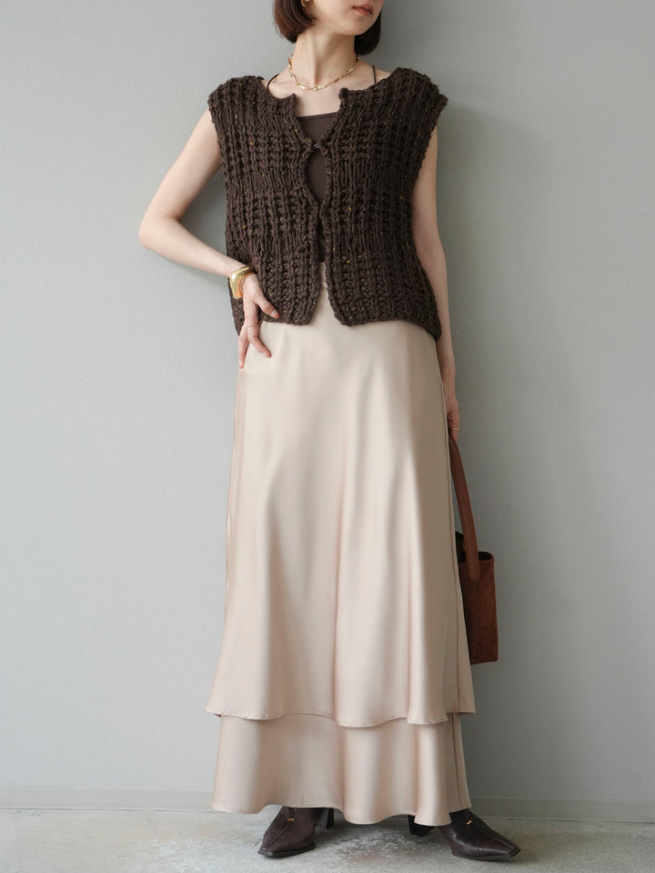 [予約]サテンフリルスカート/ベージュ