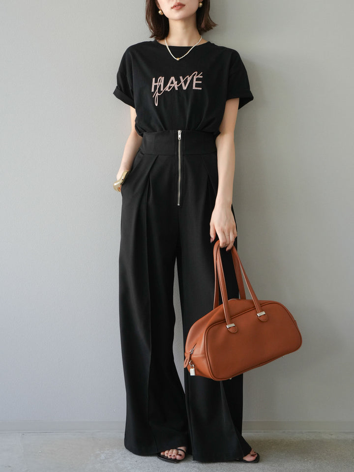 [予約]デザインロゴ刺繍Tシャツ/ブラック