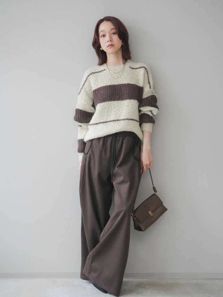 [予約]配色パイピングイージーパンツ/brown