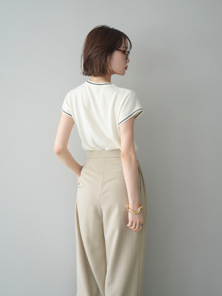 [SET]配色ハーフスリーブニットトップス+選べるアクセセット(2set)