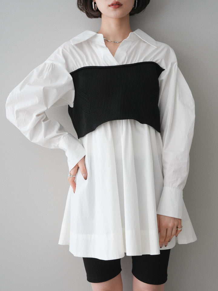 [予約]ニットビスチェドッキングフレアシャツチュニック/offwhite