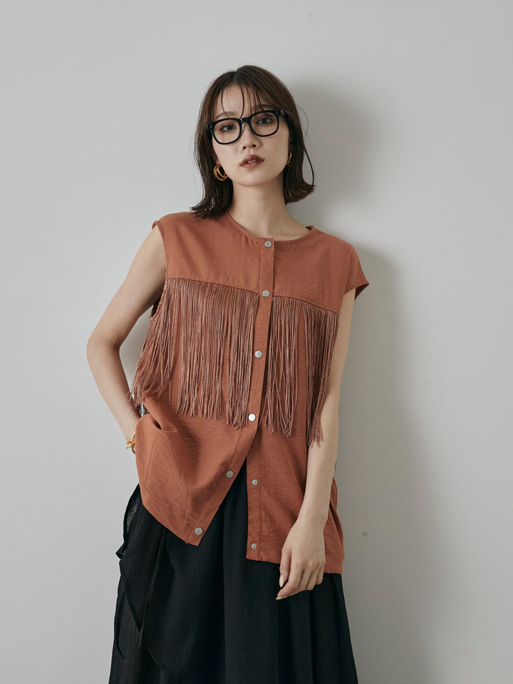 【預購】流蘇無袖上衣/摩卡色