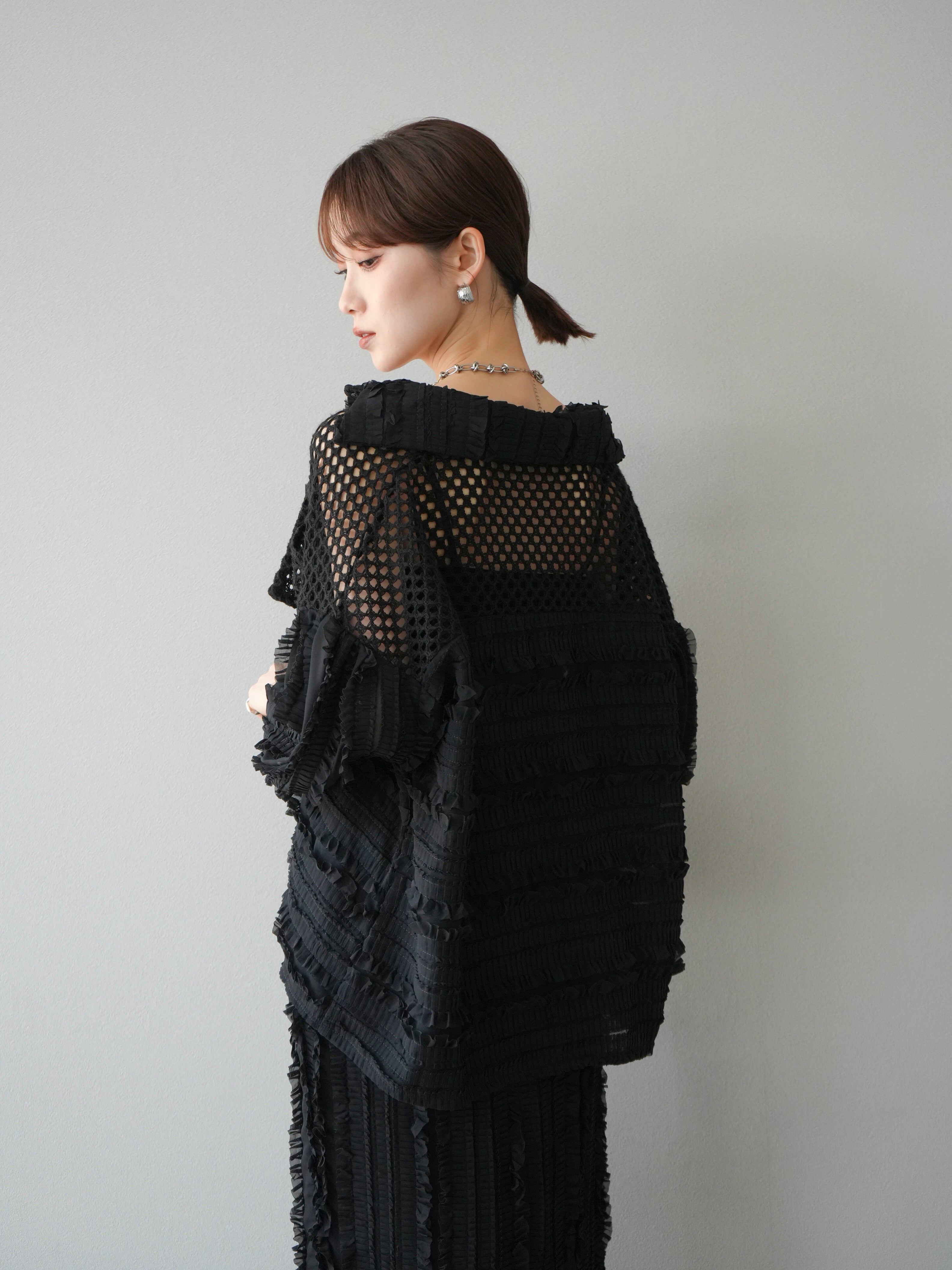 予約]パッチワークシアーフリルシャツ/ブラック – Lumier