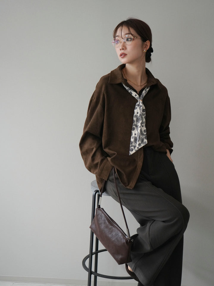 [予約]スカーフ付きスエードシャツ/brown