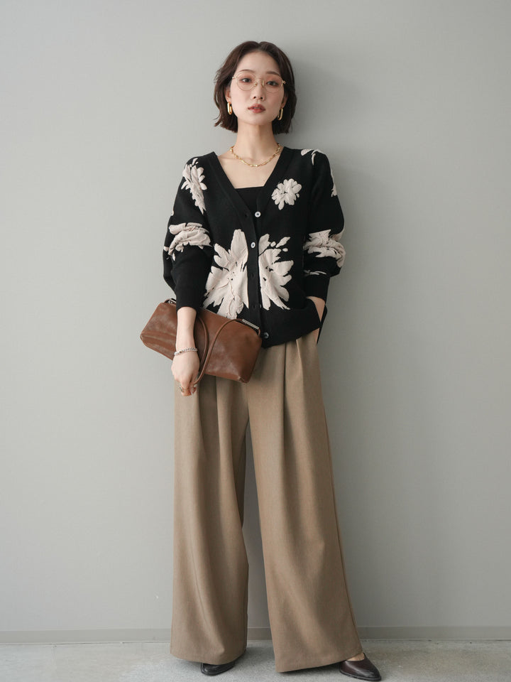 [予約]サテンベルトタックワイドパンツ/beige