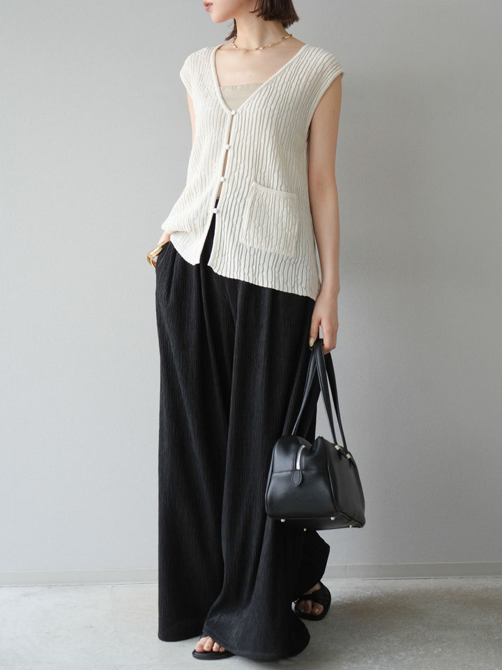 [SET] 波浪夏季針織背心+柳葉寬腿褲（2件套）